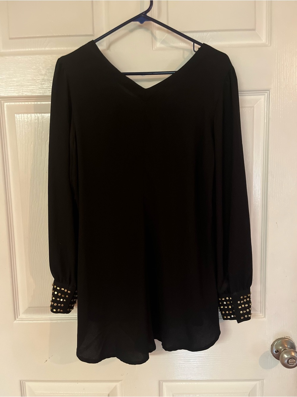 Metaphor Black V-Neck Long-Sleeve Top with Studded Cuffs